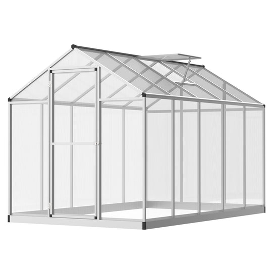 Greenhouse with Roof Vent for Ventilation & Rain Gutter, Hobby Greenhouse for Winter